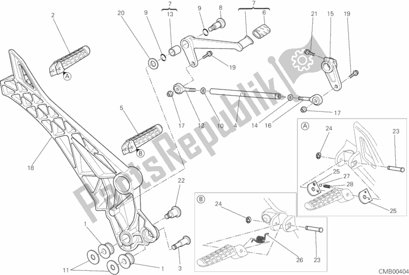 Alle onderdelen voor de Voetsteunen Links van de Ducati Monster 696 USA 2013